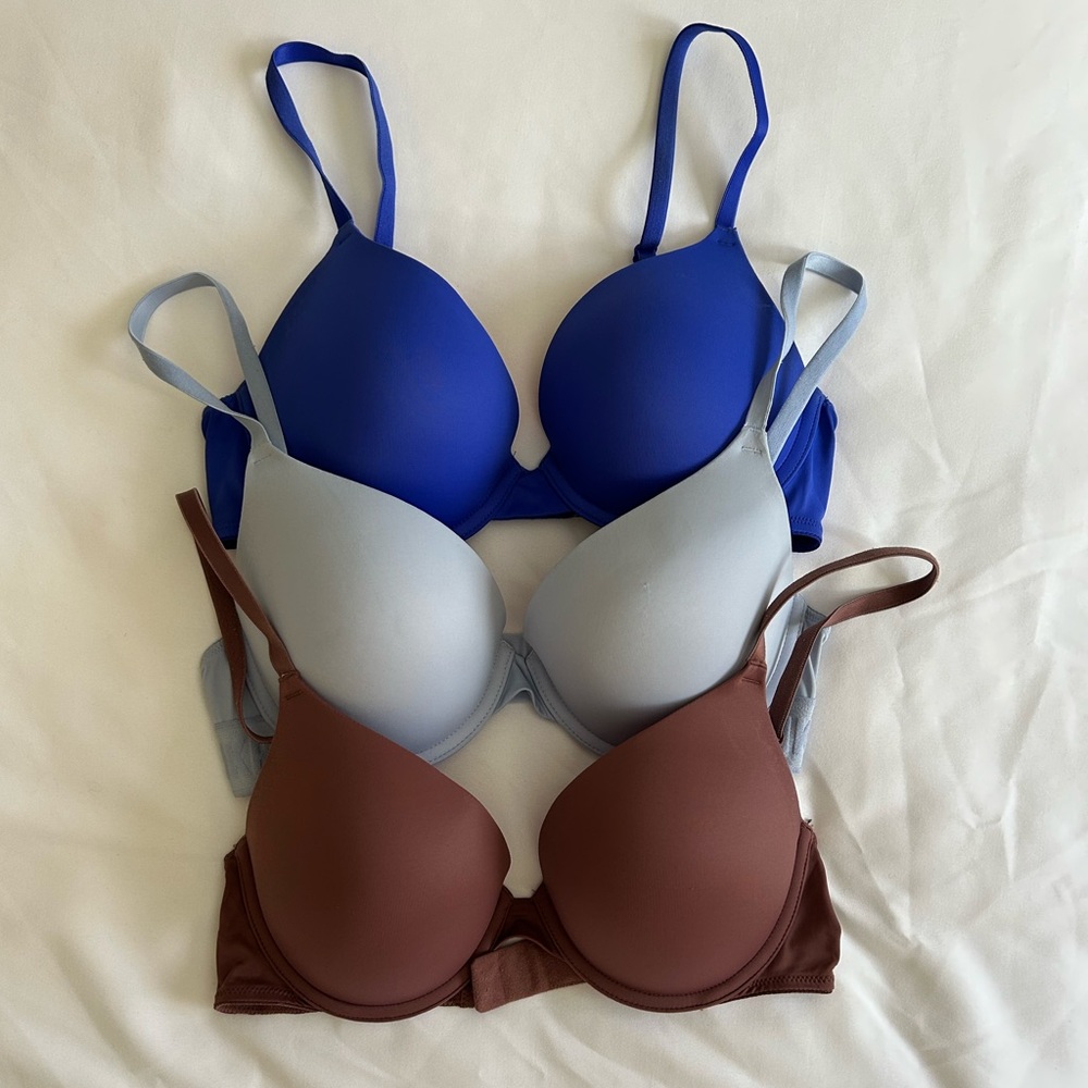 PINK Victoria's Secret Burgundy, Baby Blue, and Royal Blue Bras